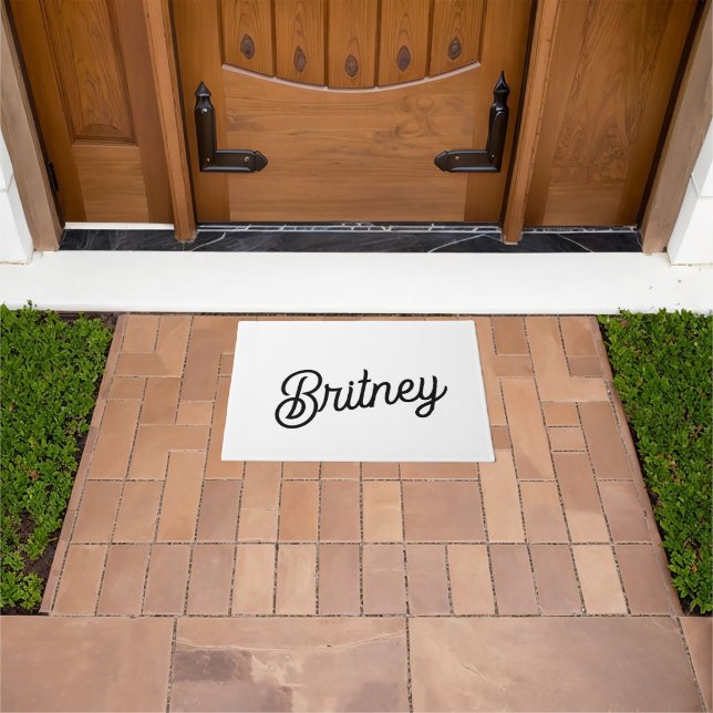Modern Black White Personalized Monogram and Name  Doormat (Outdoor)