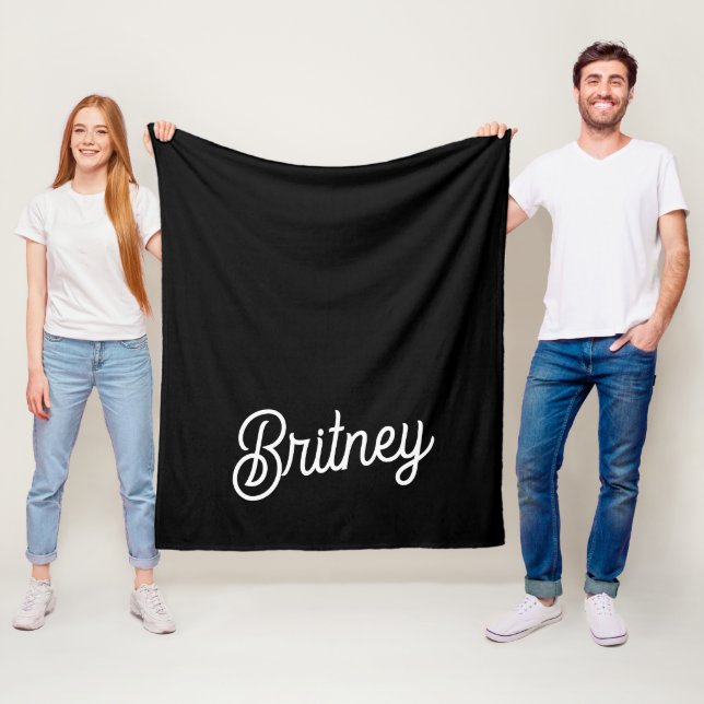 Modern Black White Personalized Monogram and Name  Fleece Blanket (In Situ)