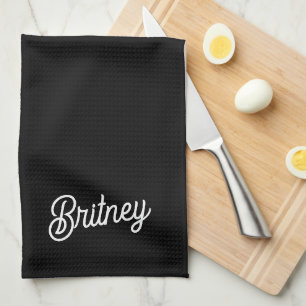 Modern Black White Personalized Monogram and Name  Kitchen Towel