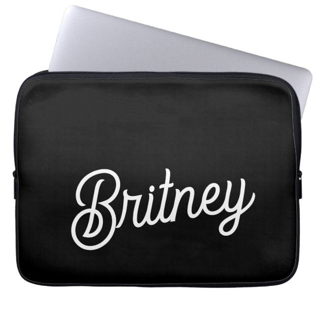 Modern Black White Personalized Monogram and Name  Laptop Sleeve (Front)