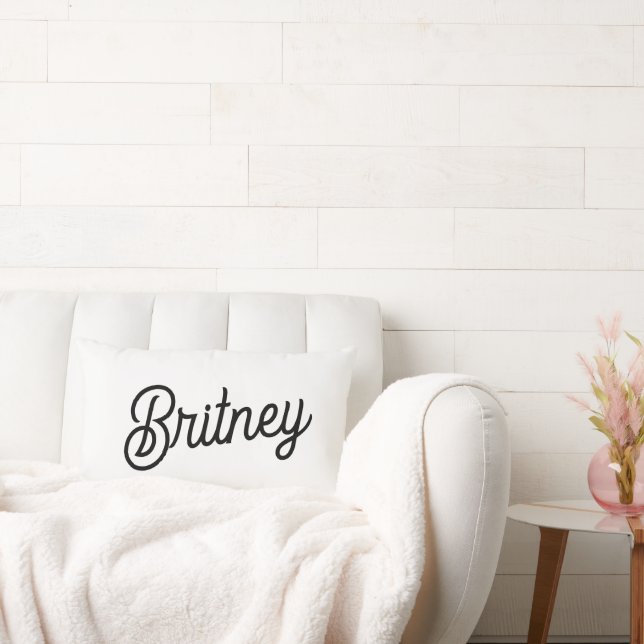 Modern Black White Personalized Monogram and Name  Lumbar Pillow (Couch)