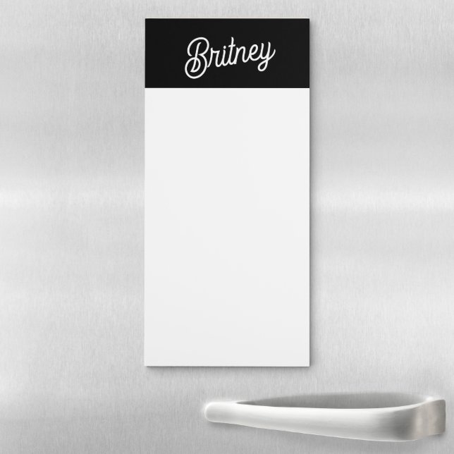 Modern Black White Personalized Monogram and Name  Magnetic Notepad (In Situ)