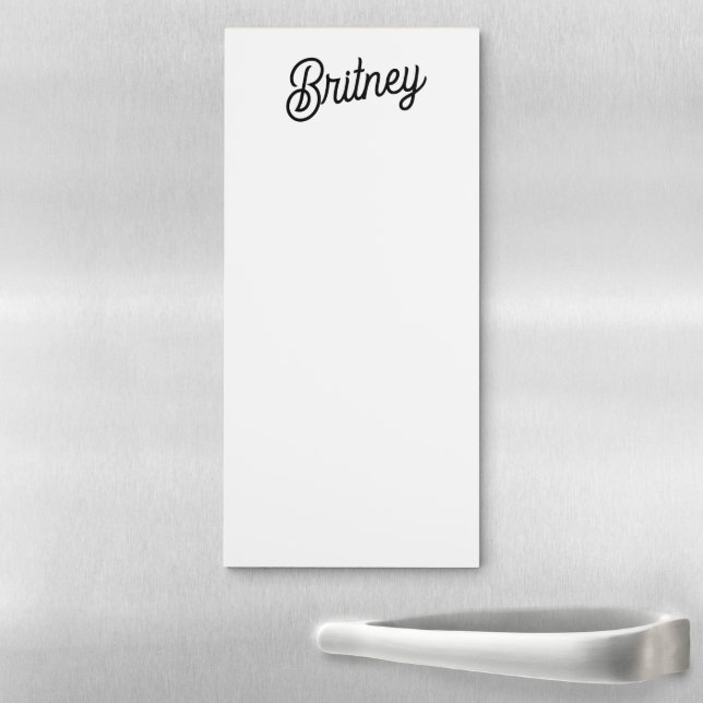 Modern Black White Personalized Monogram and Name  Magnetic Notepad (In Situ)