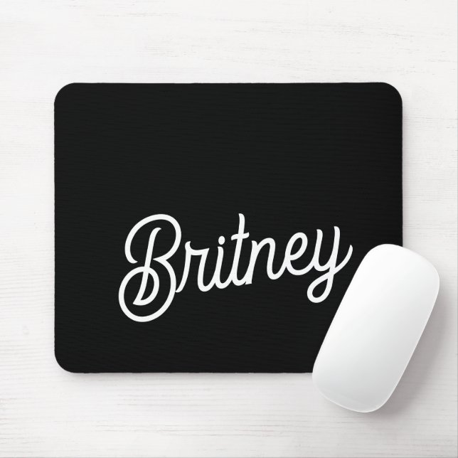 Modern Black White Personalized Monogram and Name  Mouse Pad (With Mouse)