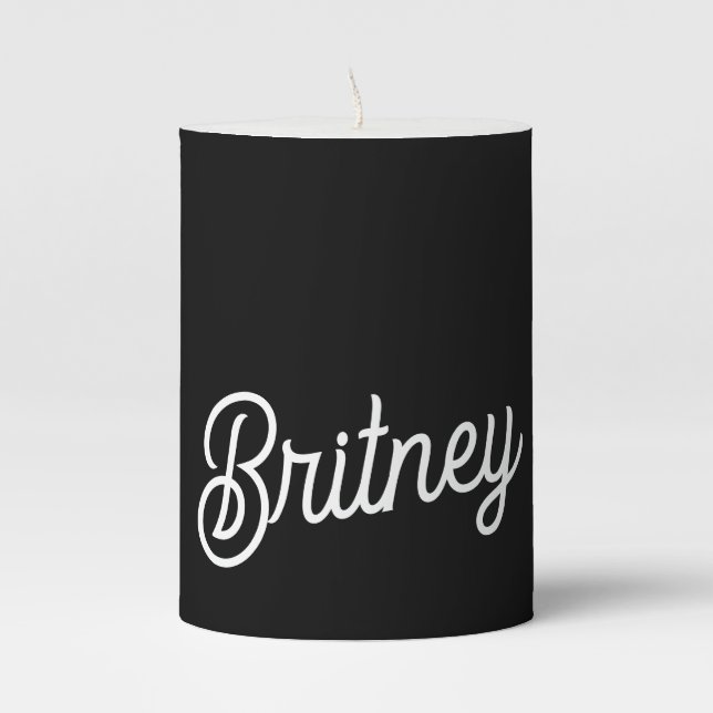 Modern Black White Personalized Monogram and Name  Pillar Candle (Front)