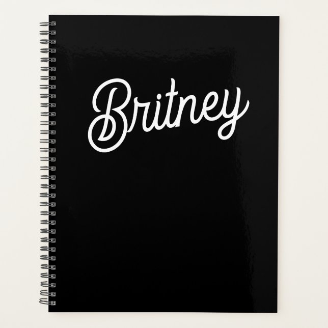 Modern Black White Personalized Monogram and Name  Planner (Front)