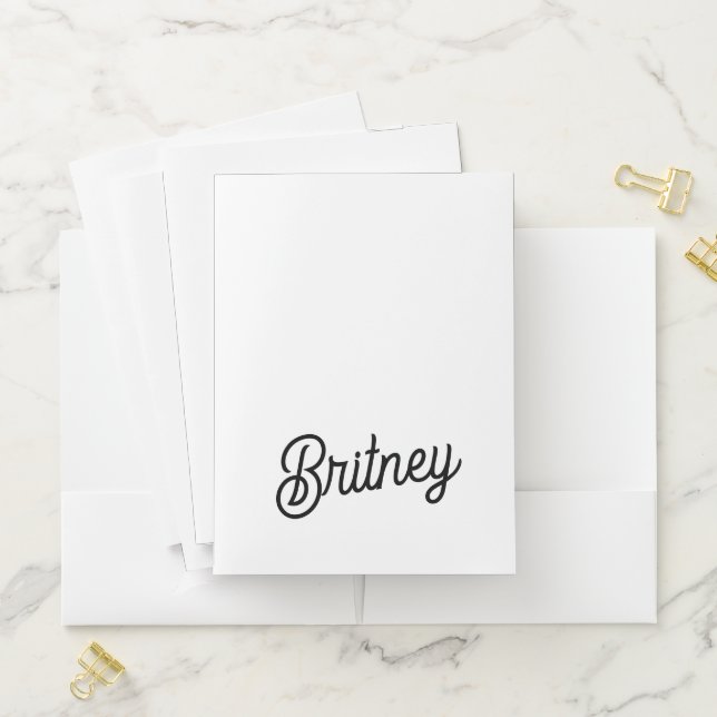 Modern Black White Personalized Monogram and Name  Pocket Folder (In Situ)