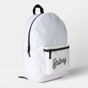 Modern Black White Personalized Monogram and Name Printed Backpack