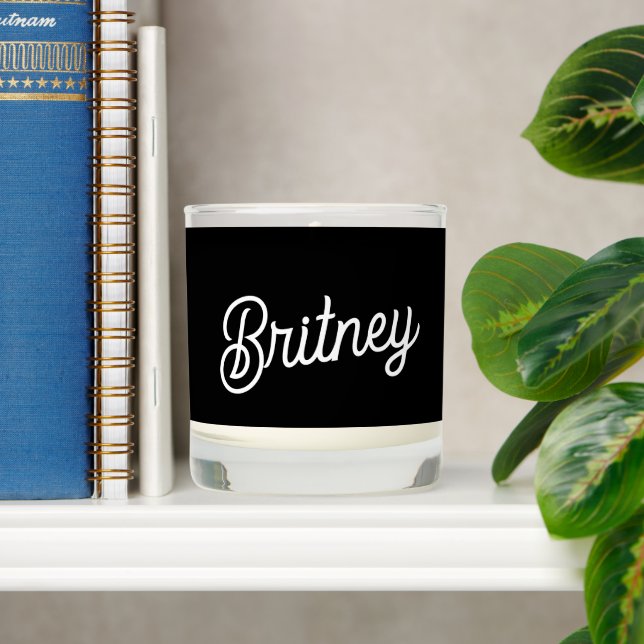 Modern Black White Personalized Monogram and Name  Scented Candle (Shelf)