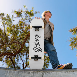 Modern Black White Personalized Monogram and Name  Skateboard