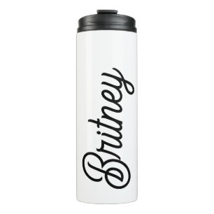 Modern Black White Personalized Monogram and Name Thermal Tumbler