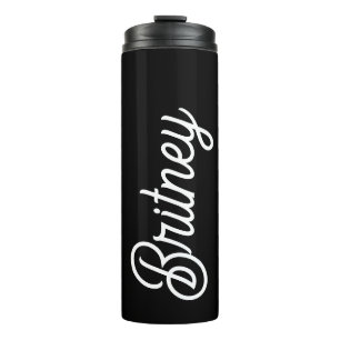 Modern Black White Personalized Monogram and Name  Thermal Tumbler