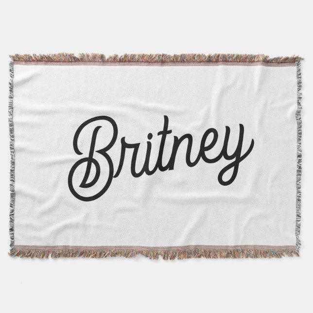 Modern Black White Personalized Monogram and Name  Throw Blanket (Front)