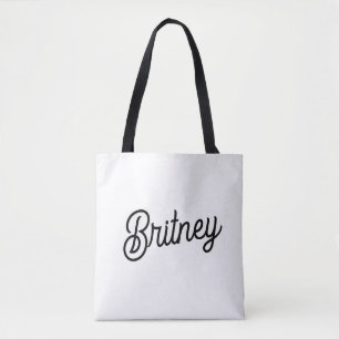 Modern Black White Personalized Monogram and Name Tote Bag