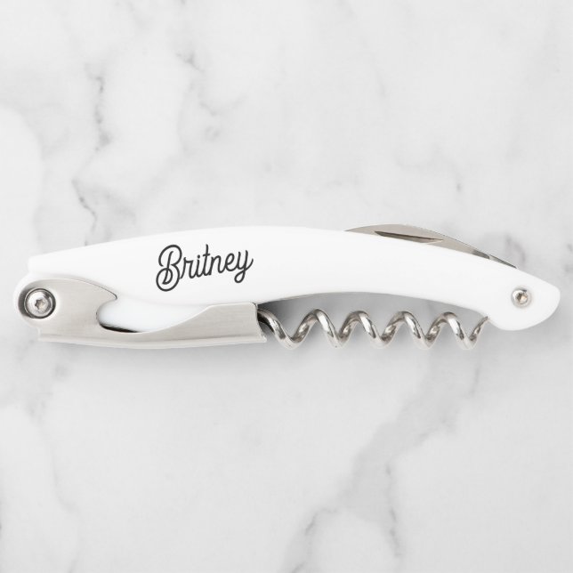 Modern Black White Personalized Monogram and Name  Waiter's Corkscrew (Front)