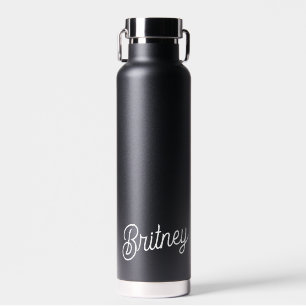 Modern Black White Personalized Monogram and Name Water Bottle