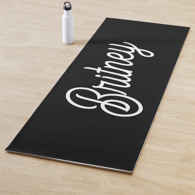 Modern Black White Personalized Monogram and Name  Yoga Mat (In Situ)