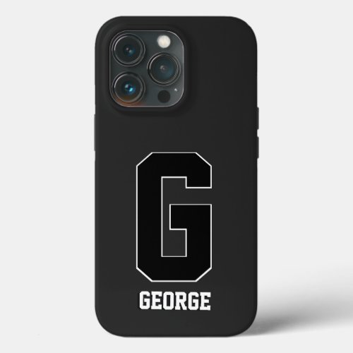 Modern Black White Personalized Monogram For Him iPhone 13 Pro Case