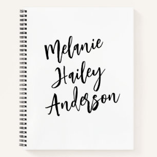 Modern Black White Personalized Monogram Name Notebook