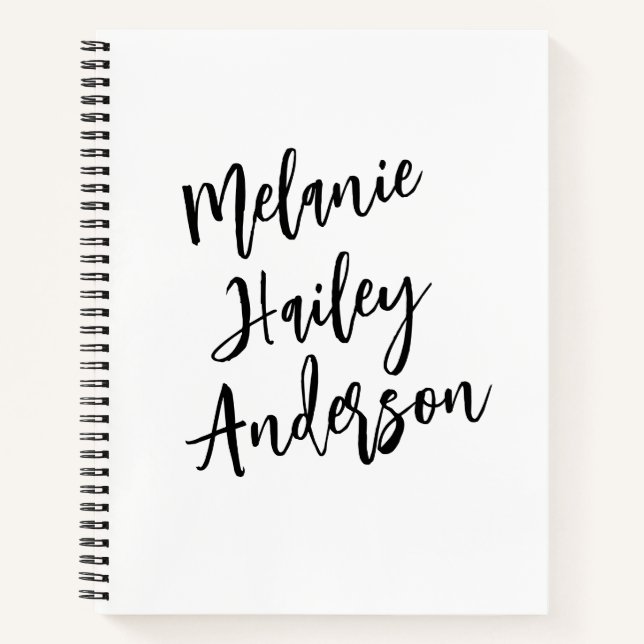 Modern Black White Personalized Monogram Name  Notebook (Front)
