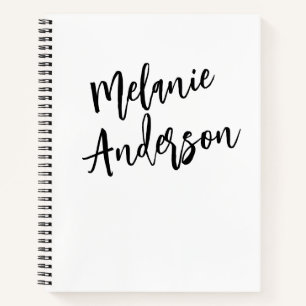 Modern Black White Personalized Monogram Name Notebook
