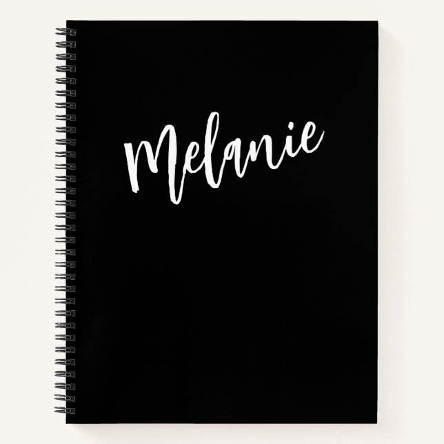 Modern Black White Personalized Monogram Name  Notebook (Front)