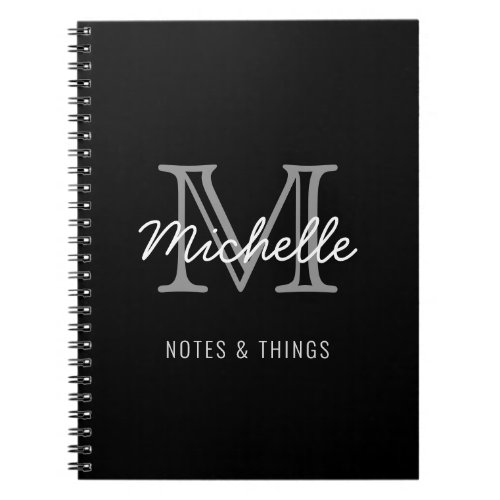 Modern Black White Personalized Name Monogrammed Notebook