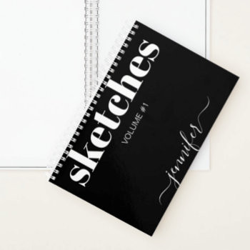 Modern Black White Personalized Sketchbook Name Notebook by monogramgallery at Zazzle