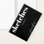 Modern Black White Personalized Sketchbook Name Notebook at Zazzle
