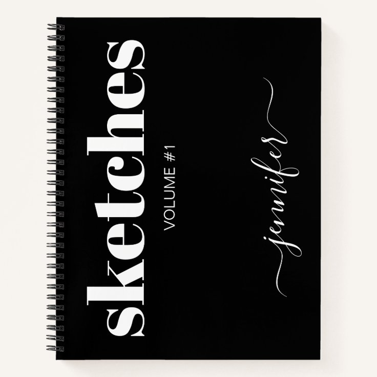Modern Black White Personalized Sketchbook Name Notebook Zazzle