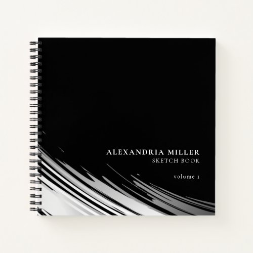 Modern Black  White Personalized Sketchbook Notebook