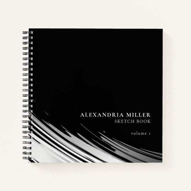 Modern Black & White Personalized Sketchbook Notebook (Front)