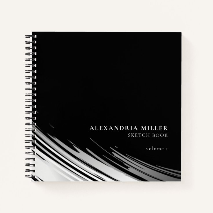 Modern Black & White Personalized Sketchbook Notebook Zazzle