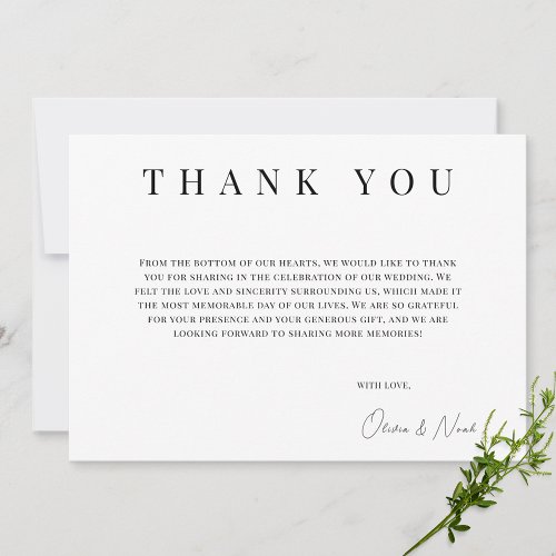 Modern Black  White Personalized Thank you Card