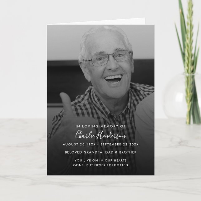 Modern Black & White Photo 4-Page Funeral Program (Front)