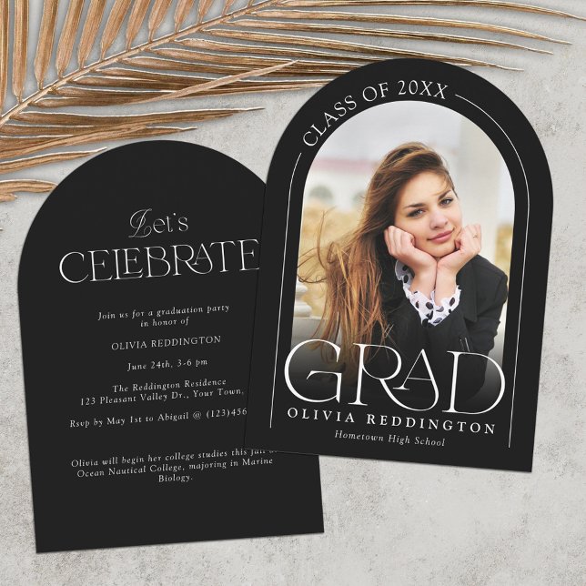 Modern Black White Photo Arch Graduation Party Invitation (Creator Uploaded)