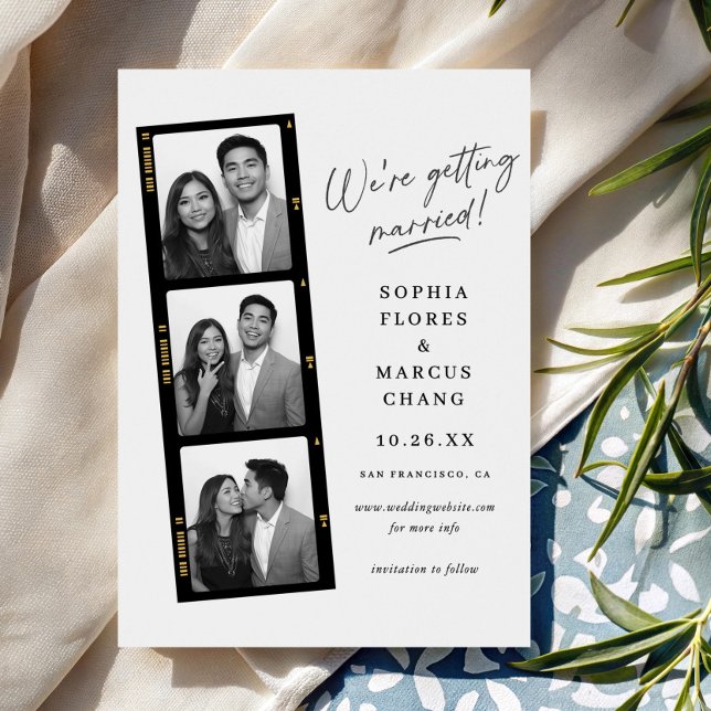 Modern Black & White Photo-booth Filmstrip Wedding Save The Date (Creator Uploaded)