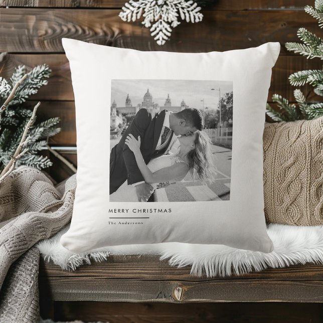Modern Black & White Photo Christmas Elegant Gift Throw Pillow (Creator Uploaded)