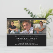 Modern Black White Photo Collage Graduation Party Invitation (Standing Front)