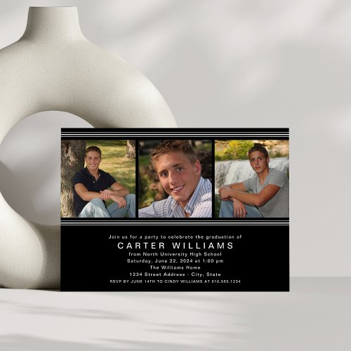 Modern Black White Photo Collage Graduation Party Invitation