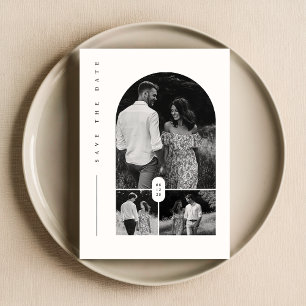 Modern Black & White Photo Collage Save The Date Invitation