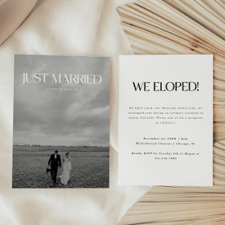 Modern Black & White Photo Elopement Wedding Party Invitation