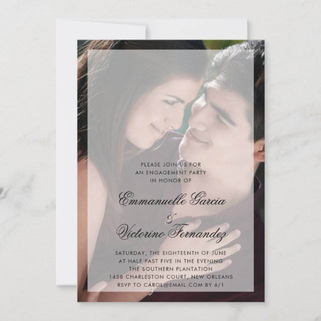 Modern Black White Photo Engagement Party Invitation (Front)