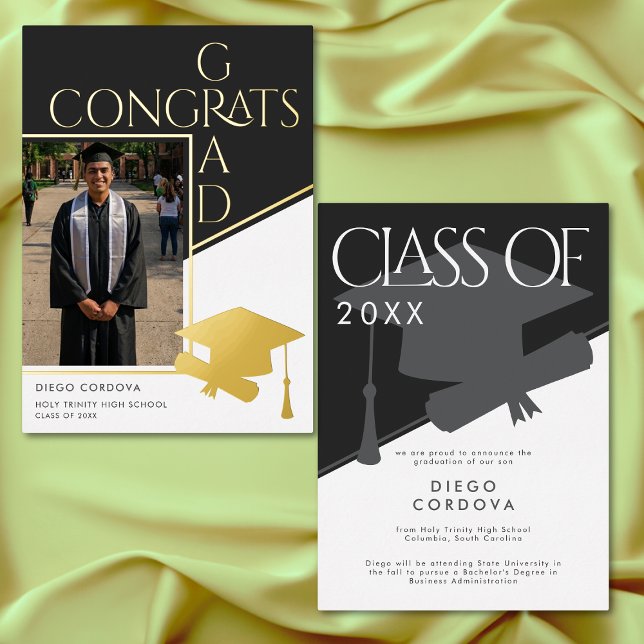 Modern Black White Photo Foil Grad Announcement (Modern Black White Photo Foil Graduation Announcement)