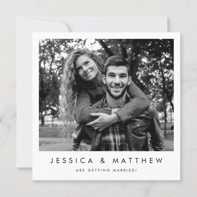 Modern Black & White Photo Frame Save the Date (Front)