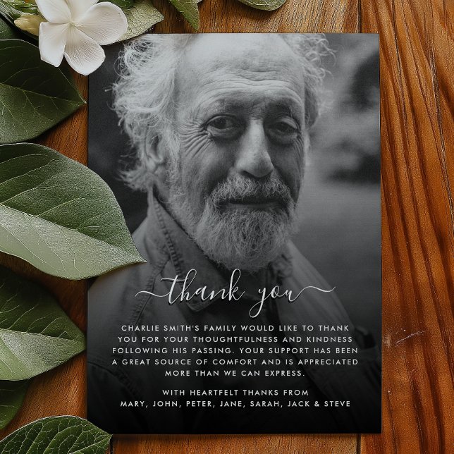 Modern Black & White Photo Funeral/Bereavement Thank You Card (Creator Uploaded)