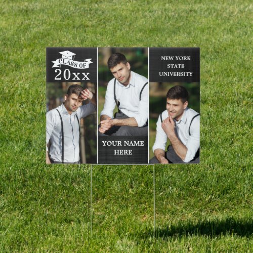 Modern Black White PHOTO Graduation Banner Yard Sign