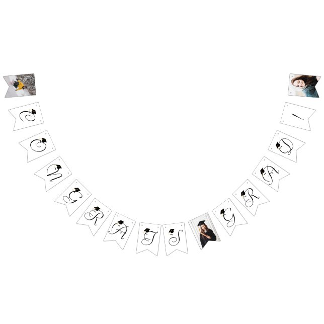 Modern Black White Photo Graduation bunting banner (All)