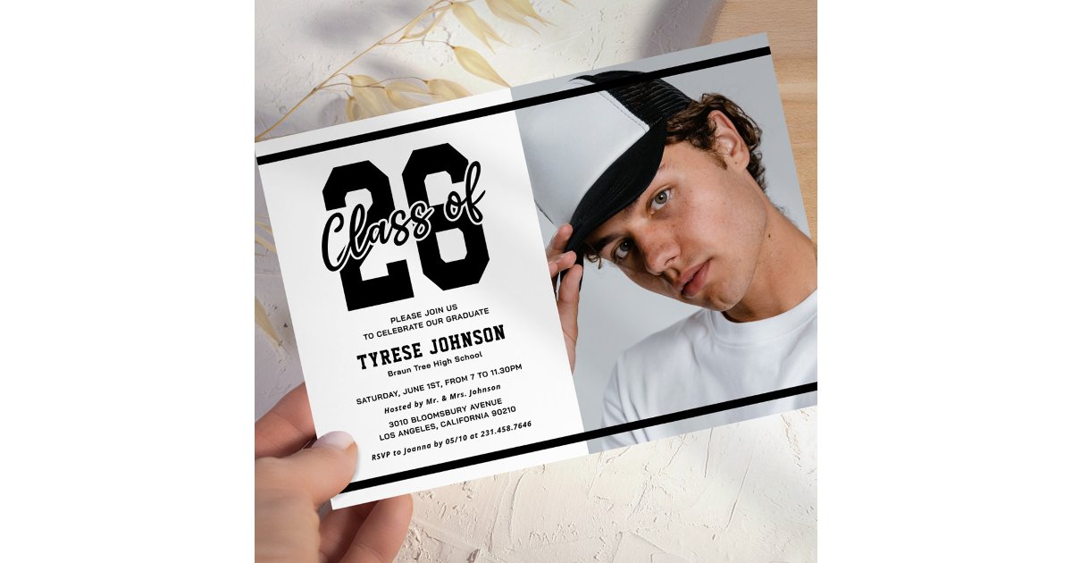 Modern Black White Photo Graduation Party Invitation | Zazzle
