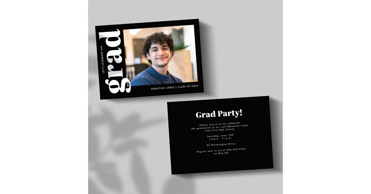 Modern Black White Photo Graduation Party Invitation | Zazzle